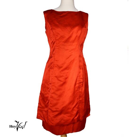 Vintage 1960s Pab Designer Red Satin Cocktail Dress w 2 Layers B36 W27 - Hey Viv - Picture 1 of 9